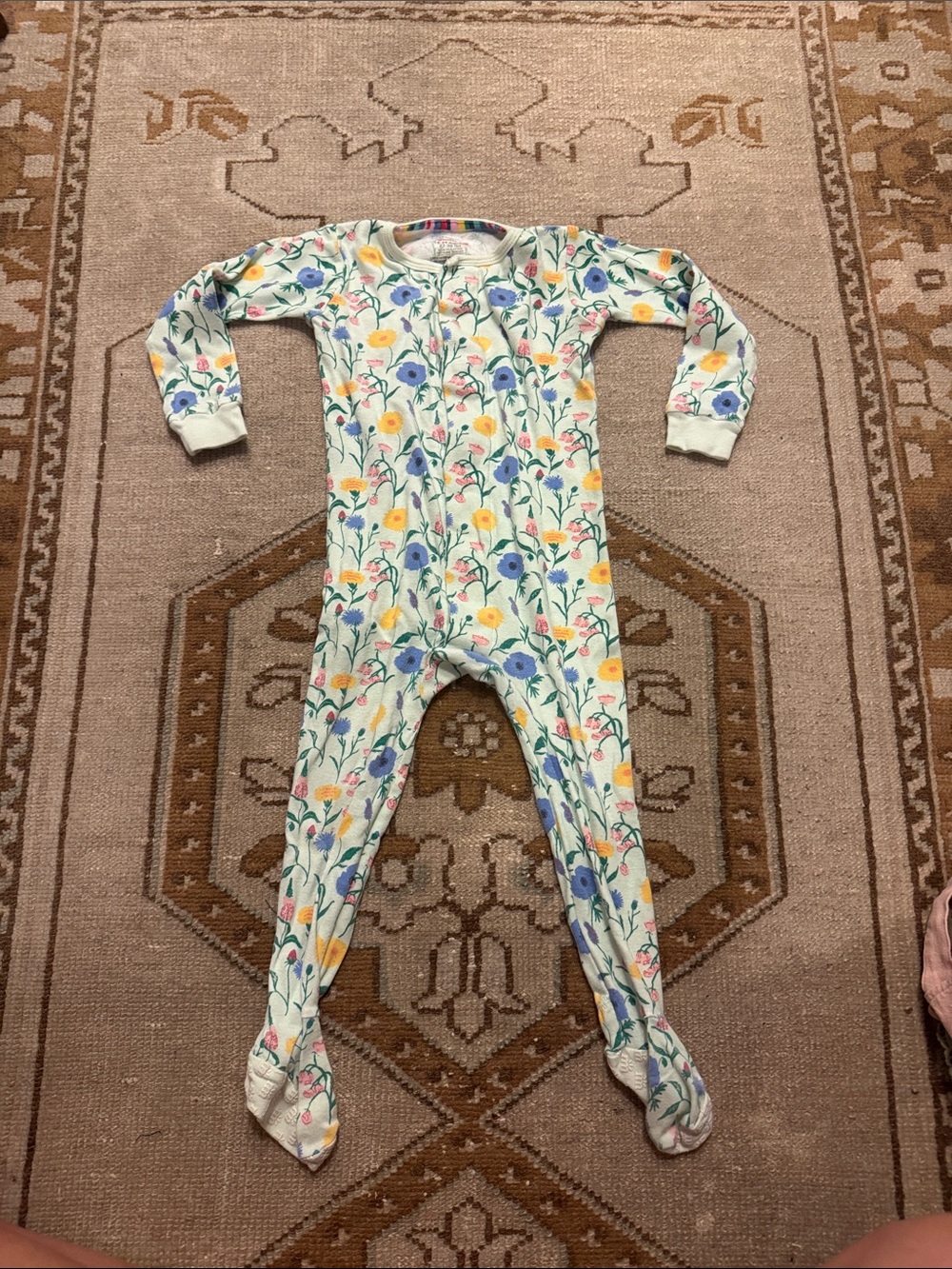 Magnetic Me Footed Pajamas One-Piece in Cream with Multicolor Flowers